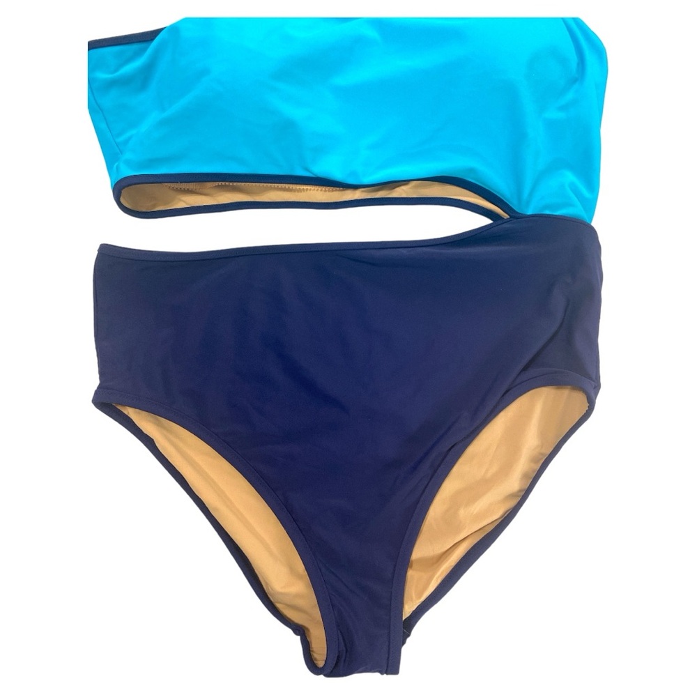J. Crew Factory Colorblock One‎ Shoulder Swimsuit Size XXL Minimalist Resort - Picture 5 of 10